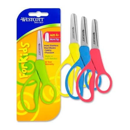 Acme United Westcott Kids Scissors, 5"L Straight, Blunt Tip, Assorted 13130